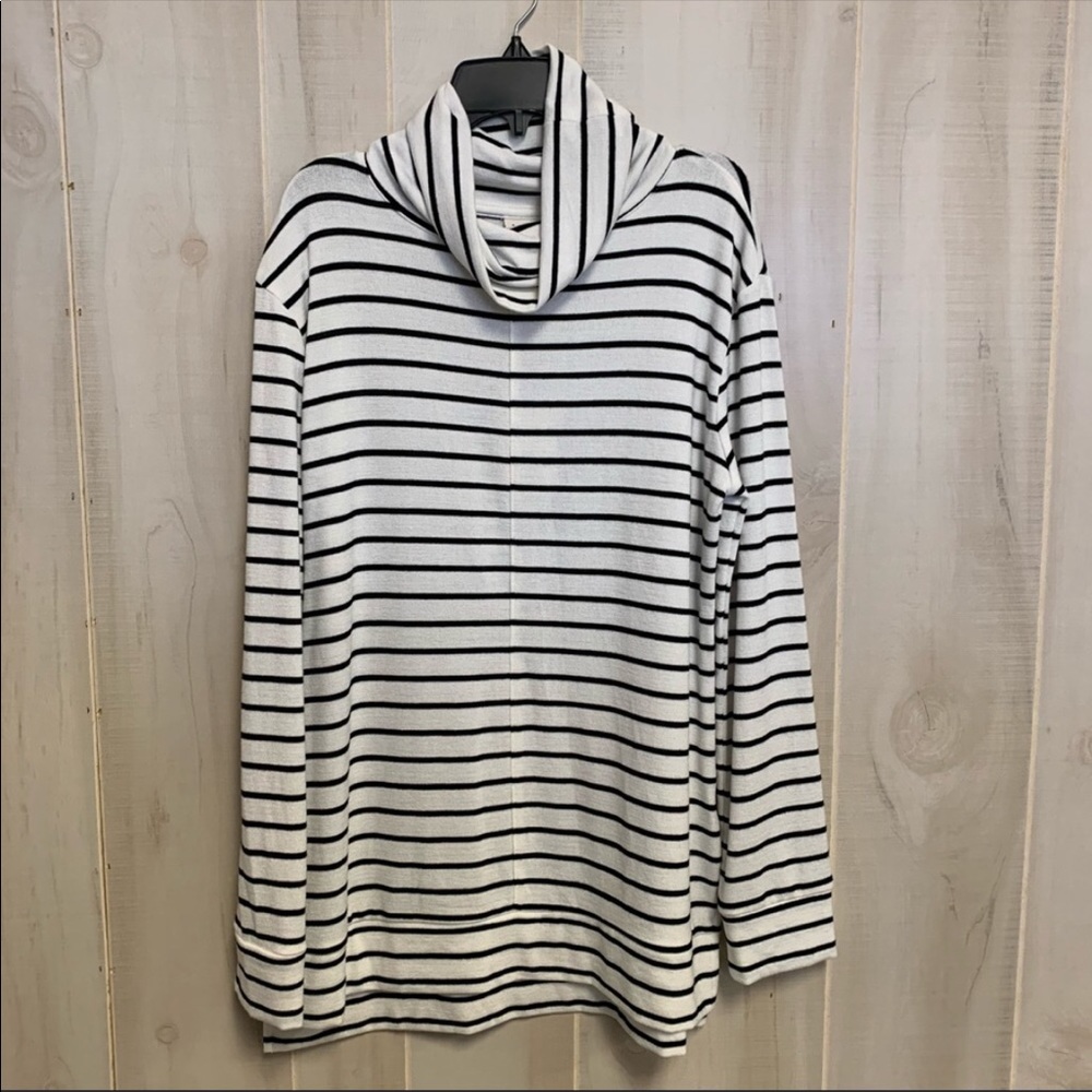 A New Day Size Small White Horizontally Striped Turtleneck Sweater